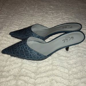 BCBG Leather Pointy Toe Slide Heels Turquoise 8B